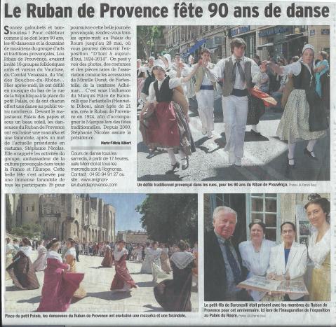 Vaucluse matin du 18 mai 2014 les 90 ans du Ruban